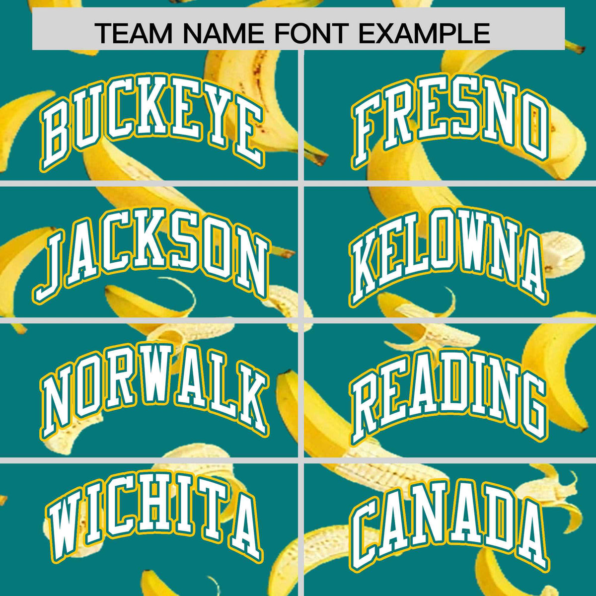 Custom Teal Varsity Full-Zip Banana Pattern Letterman Bomber Jacket | Graffiti Pattern | Embroidery&amp;Dye-sublimation printing | KXKSHOP