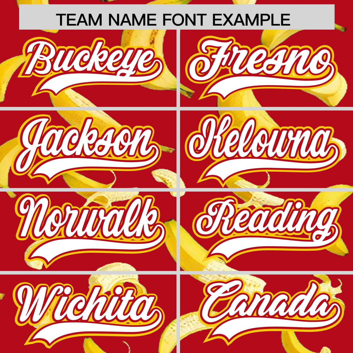 Custom Red Varsity Full-Zip Banana Pattern Letterman Bomber Jacket | Graffiti Pattern | Embroidery&amp;Dye-sublimation printing | KXKSHOP