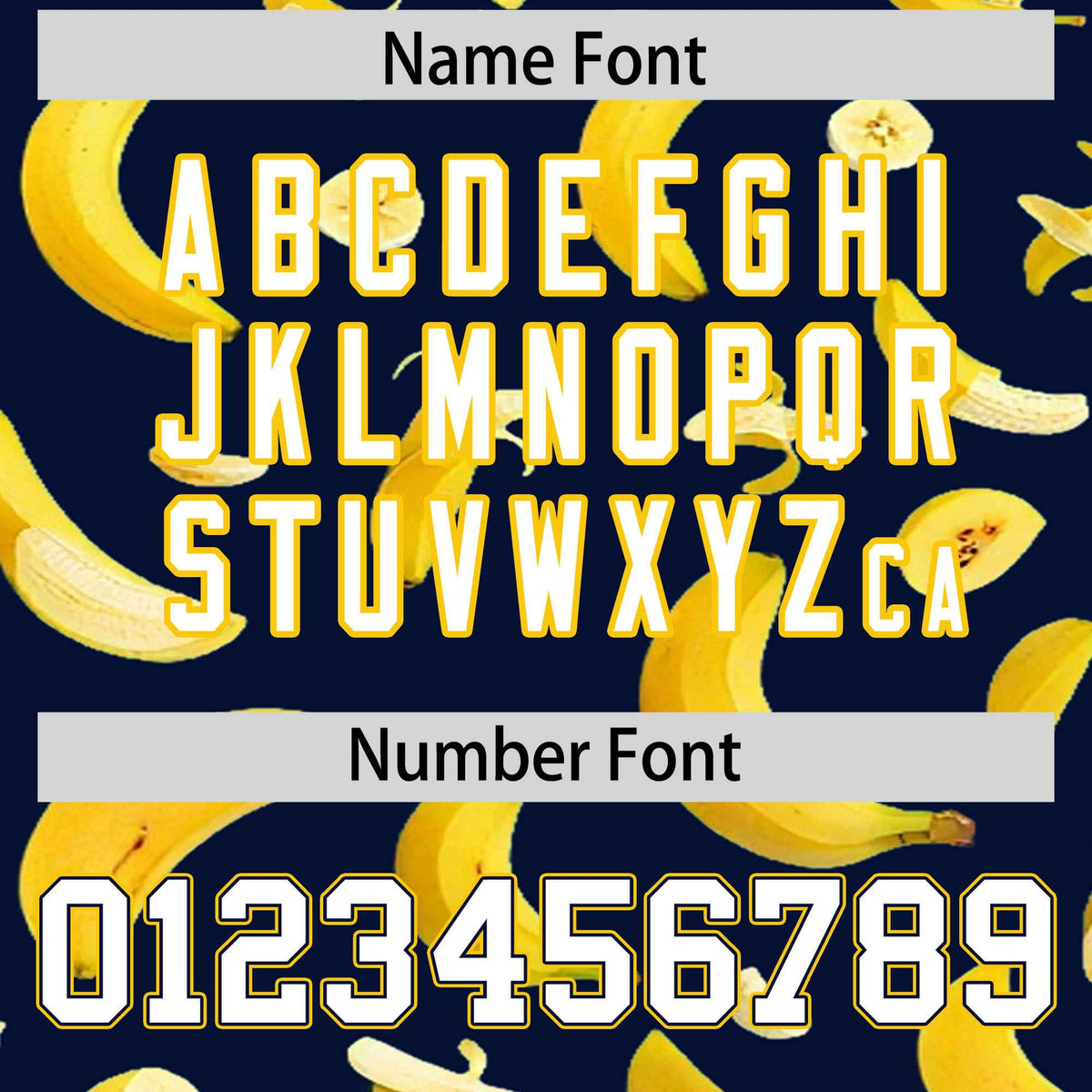 Custom Navy Varsity Full-Zip Banana Pattern Letterman Bomber Jacket | Graffiti Pattern | Embroidery&amp;Dye-sublimation printing | KXKSHOP