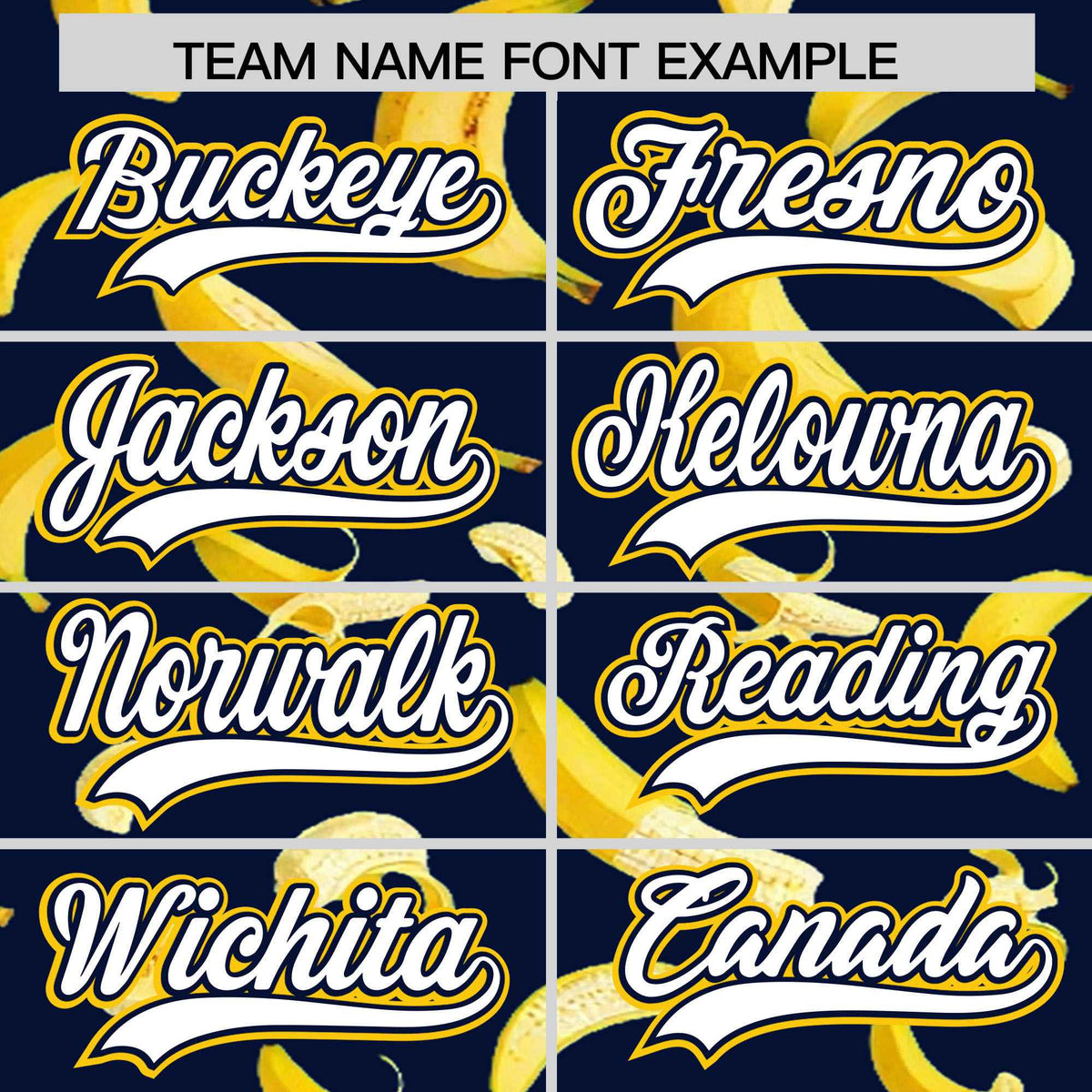 Custom Navy Varsity Full-Zip Banana Pattern Letterman Bomber Jacket | Graffiti Pattern | Embroidery&amp;Dye-sublimation printing | KXKSHOP