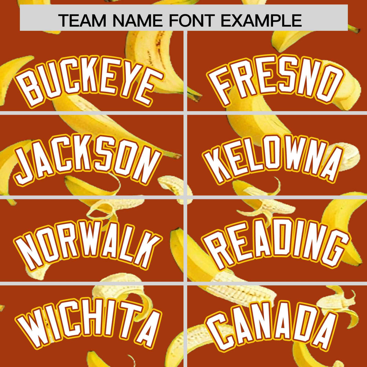 Custom Dark Orange Varsity Full-Zip Banana Pattern Letterman Bomber Jacket | Graffiti Pattern | Embroidery&amp;Dye-sublimation printing | KXKSHOP