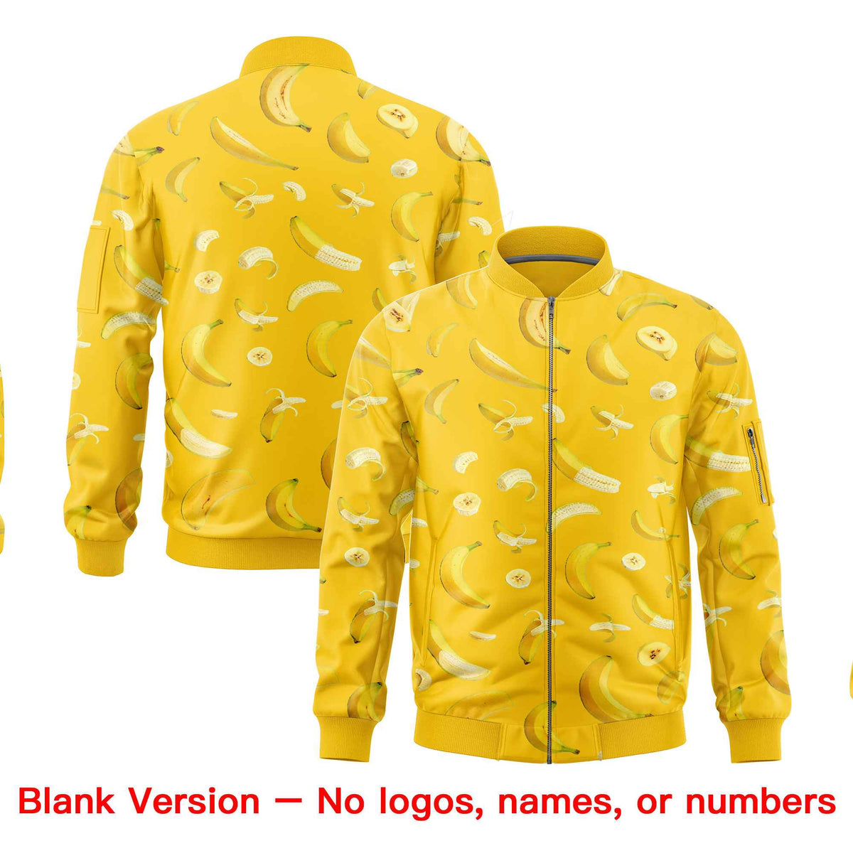 Custom Gold Varsity Full-Zip Banana Pattern Letterman Bomber Jacket | Graffiti Pattern | Embroidery&amp;Dye-sublimation printing | KXKSHOP