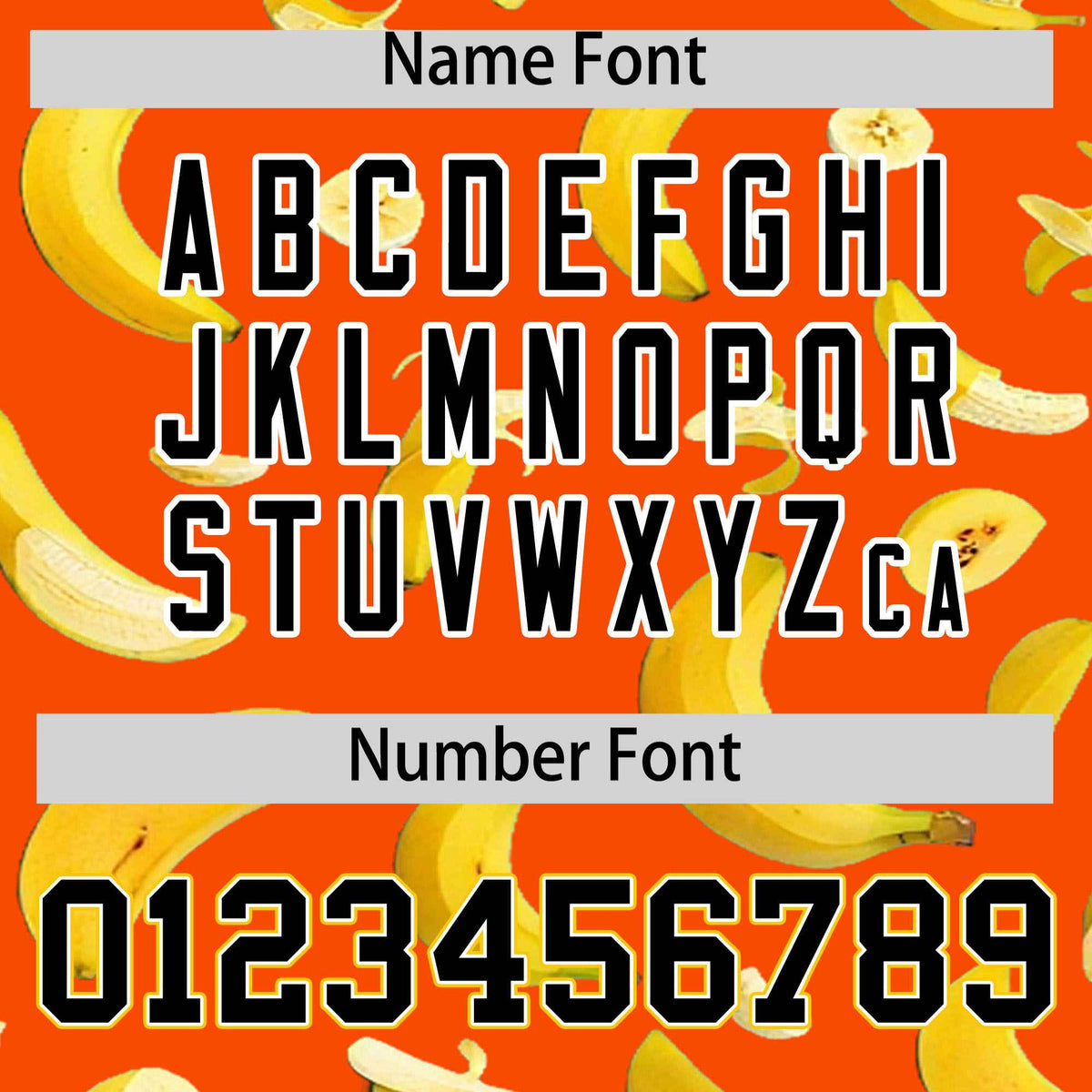 Custom Orange Varsity Full-Zip Banana Pattern Letterman Bomber Jacket | Graffiti Pattern | Embroidery&amp;Dye-sublimation printing | KXKSHOP