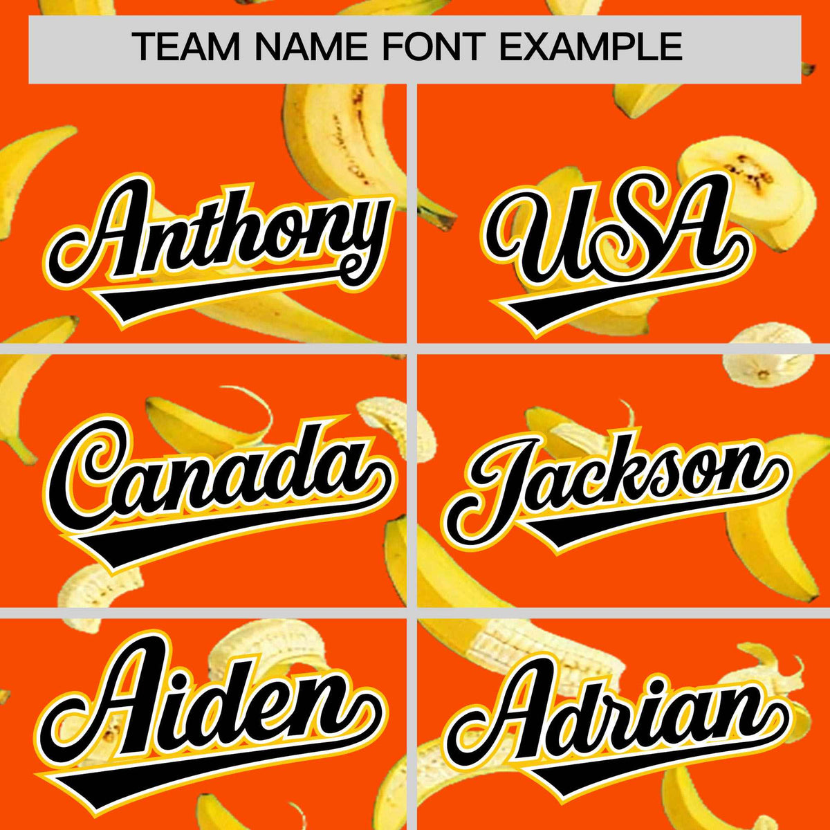 Custom Orange Varsity Full-Zip Banana Pattern Letterman Bomber Jacket | Graffiti Pattern | Embroidery&amp;Dye-sublimation printing | KXKSHOP