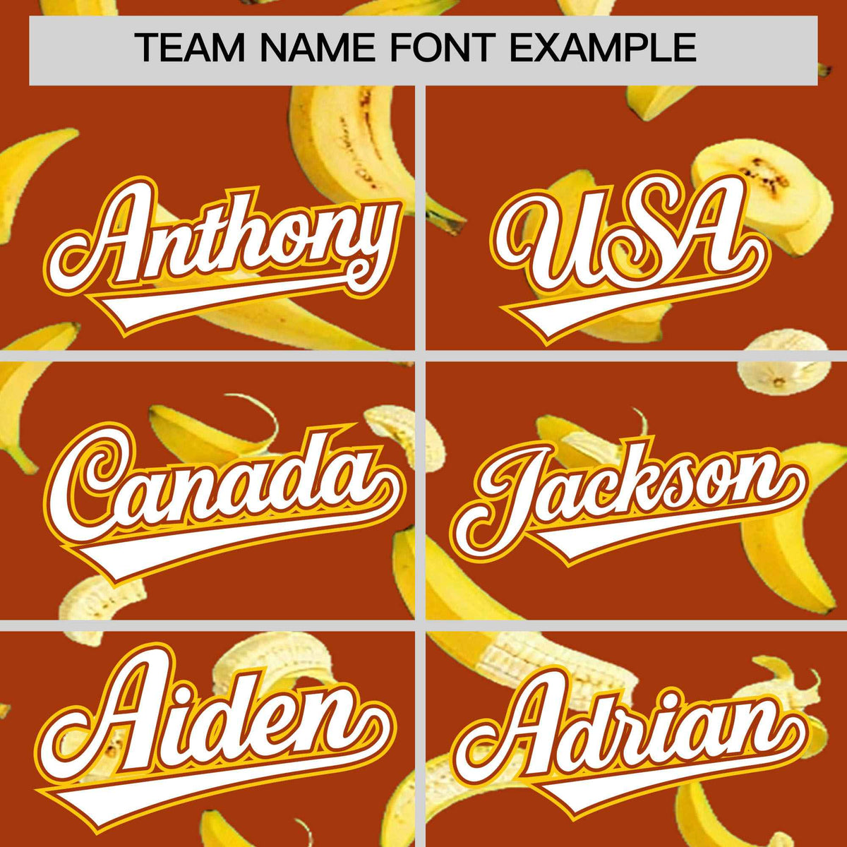 Custom Dark Orange Varsity Full-Zip Banana Pattern Letterman Bomber Jacket | Graffiti Pattern | Embroidery&amp;Dye-sublimation printing | KXKSHOP