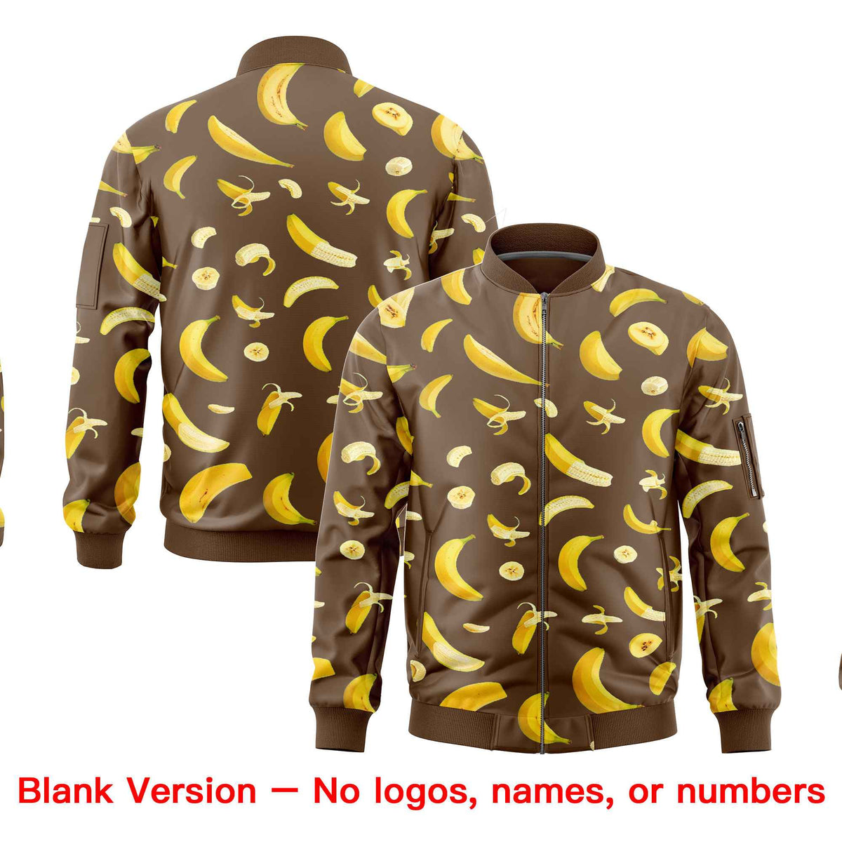 Custom Light Brown Varsity Full-Zip Banana Pattern Letterman Bomber Jacket | Graffiti Pattern | Embroidery&amp;Dye-sublimation printing | KXKSHOP