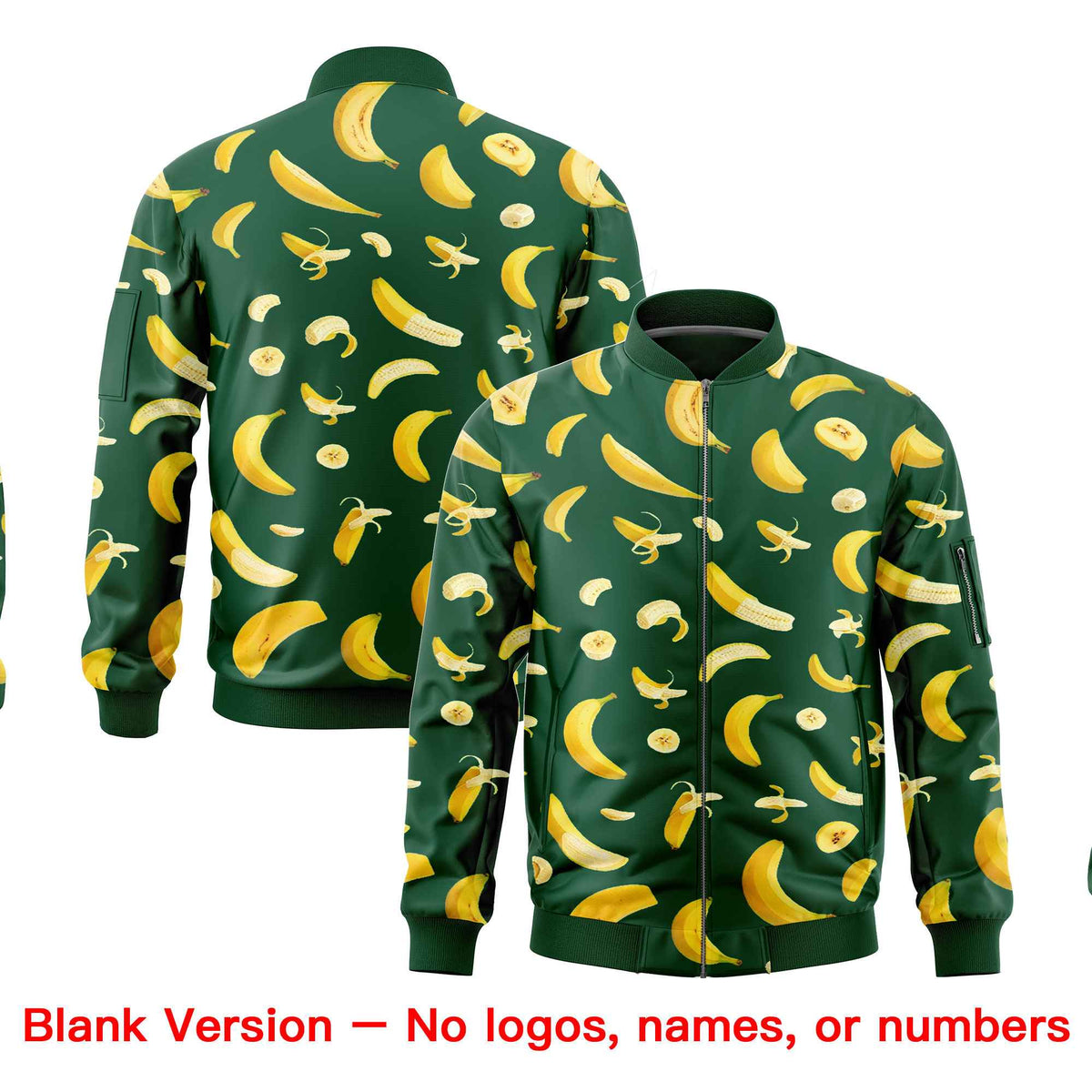 Custom Green Varsity Full-Zip Banana Pattern Letterman Bomber Jacket | Graffiti Pattern | Embroidery&amp;Dye-sublimation printing | KXKSHOP