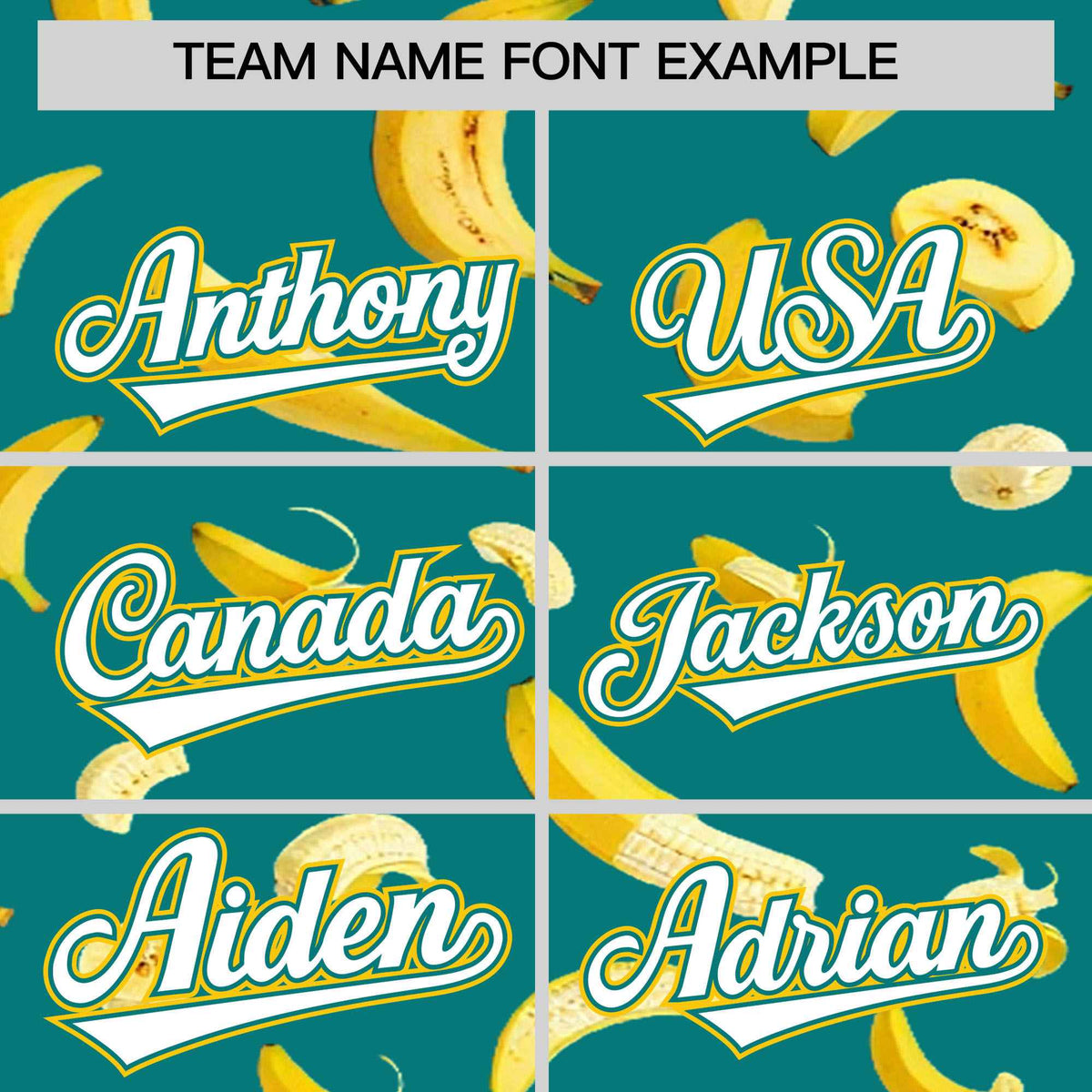 Custom Teal Varsity Full-Zip Banana Pattern Letterman Bomber Jacket | Graffiti Pattern | Embroidery&amp;Dye-sublimation printing | KXKSHOP