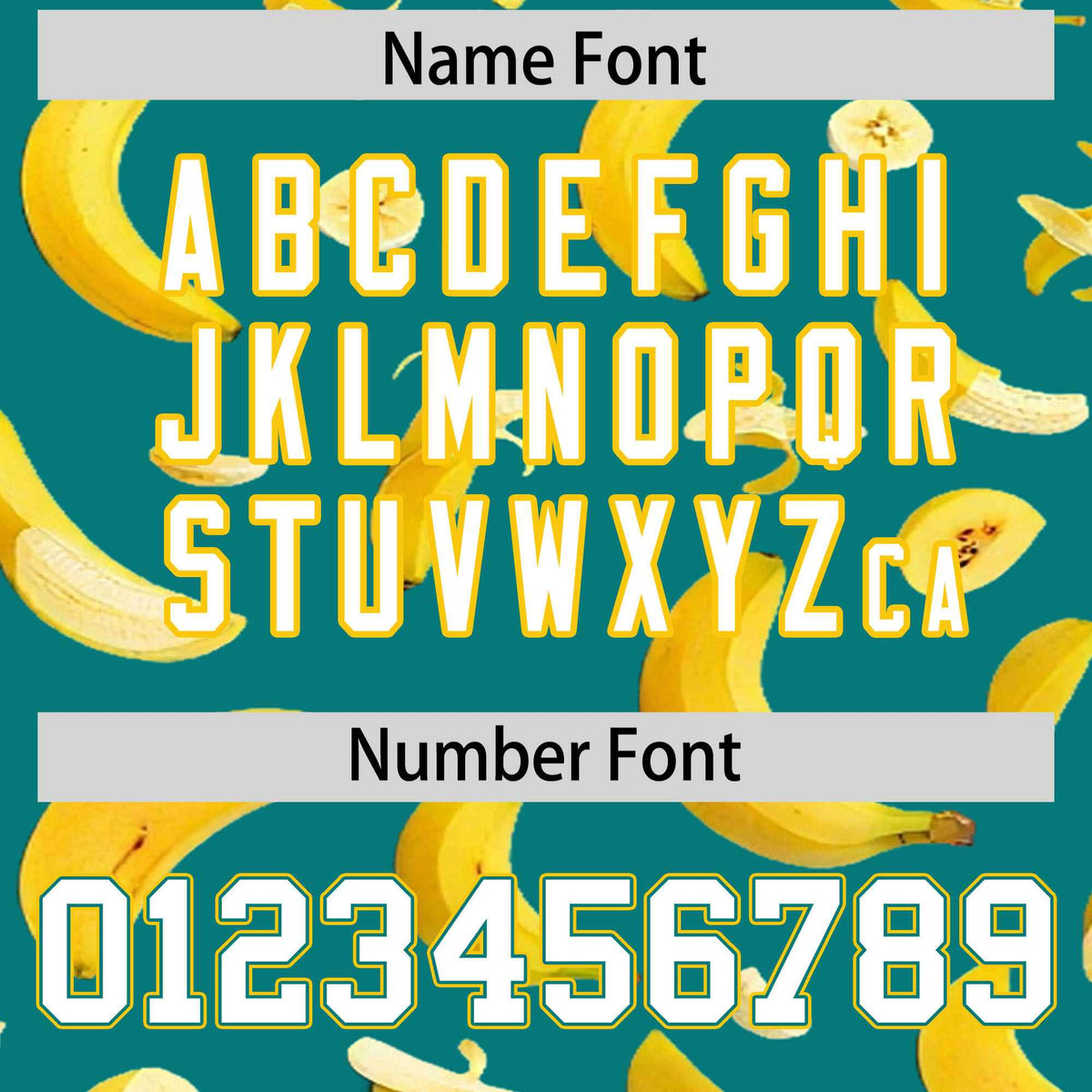 Custom Teal Varsity Full-Zip Banana Pattern Letterman Bomber Jacket | Graffiti Pattern | Embroidery&amp;Dye-sublimation printing | KXKSHOP