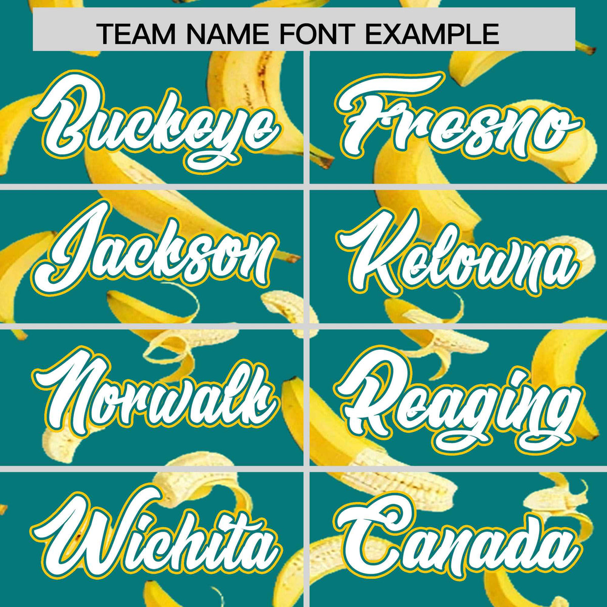 Custom Teal Varsity Full-Zip Banana Pattern Letterman Bomber Jacket | Graffiti Pattern | Embroidery&amp;Dye-sublimation printing | KXKSHOP