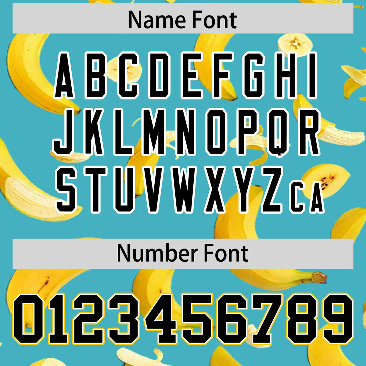 Custom Sky Blue Varsity Full-Zip Banana Pattern Letterman Bomber Jacket | Graffiti Pattern | Embroidery&amp;Dye-sublimation printing | KXKSHOP