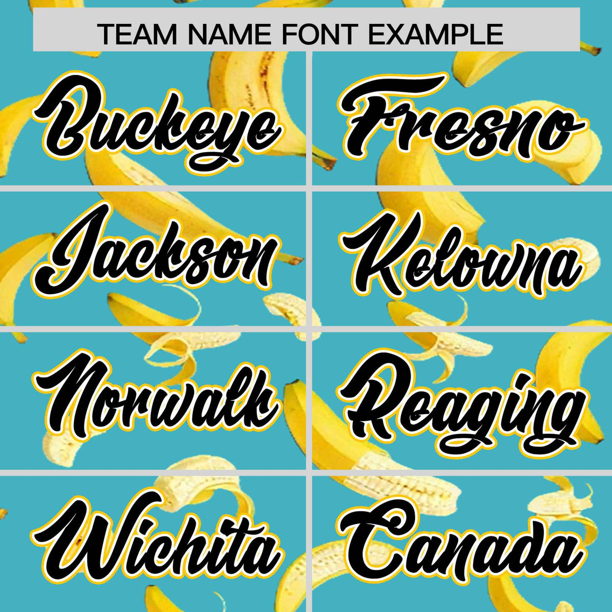 Custom Sky Blue Varsity Full-Zip Banana Pattern Letterman Bomber Jacket | Graffiti Pattern | Embroidery&amp;Dye-sublimation printing | KXKSHOP
