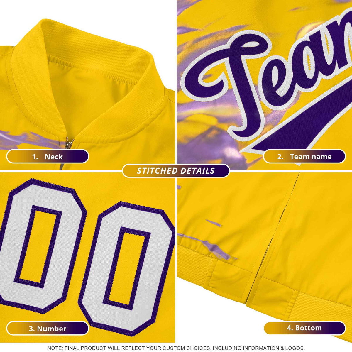 Custom Purple Varsity Full-Zip Banana Pattern Letterman Bomber Jacket | Graffiti Pattern | Embroidery&amp;Dye-sublimation printing | KXKSHOP