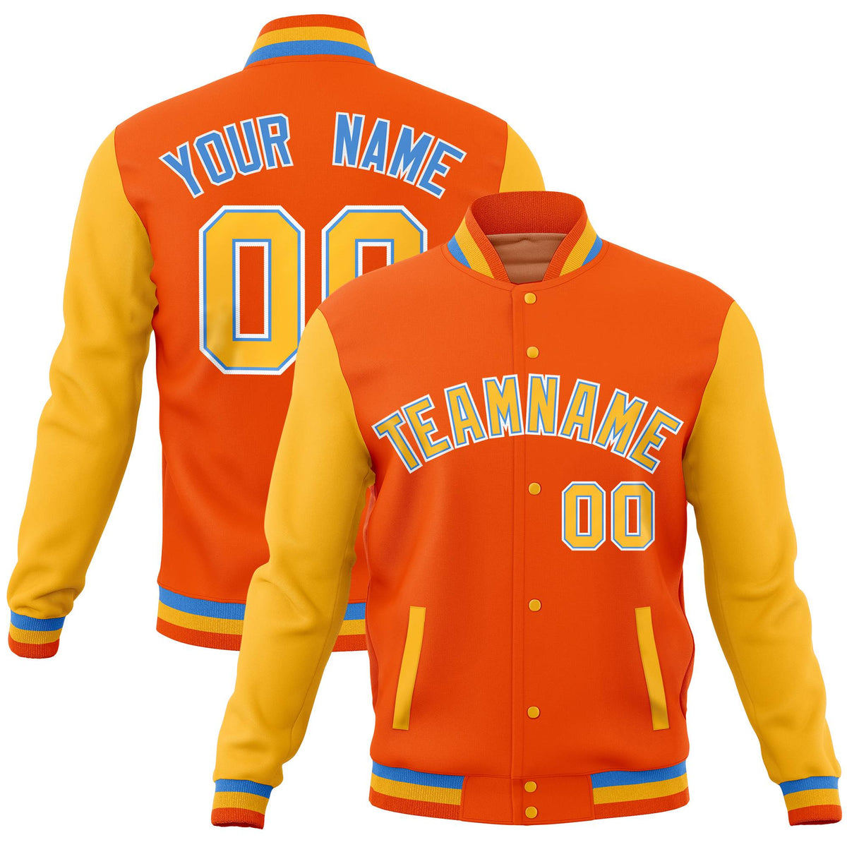 Custom Orange Gold Full-Snap Varsity Raglan Sleeves Letterman Baseball Jacket