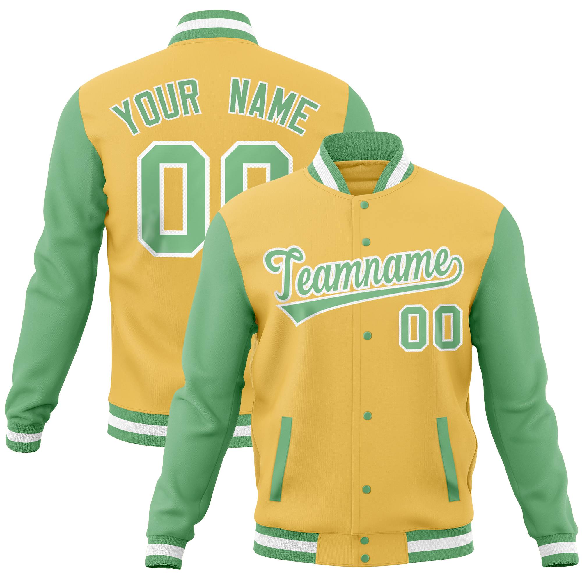 Custom Aqua Light Purple Full-Snap Varsity Raglan Sleeves Letterman Baseball Jacket