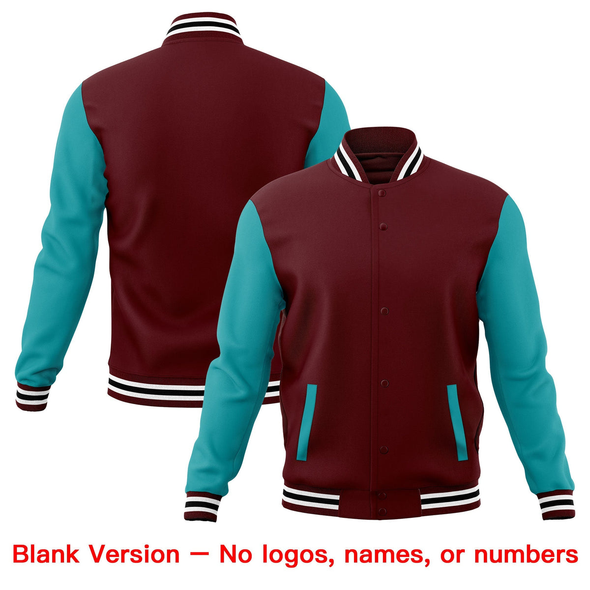 Custom Crimson Aqua White Raglan Sleeves Full-Snap Letterman Cotton Fabric Jacket| KXKSHOP
