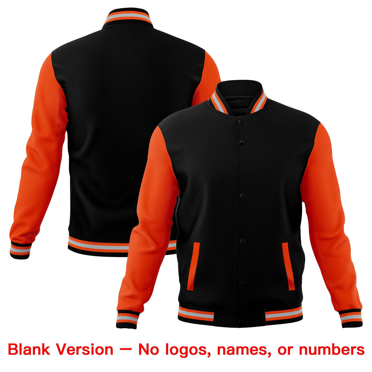 Custom Black Orange Gray Raglan Sleeves Full-Snap Letterman Cotton Fabric Jacket| KXKSHOP
