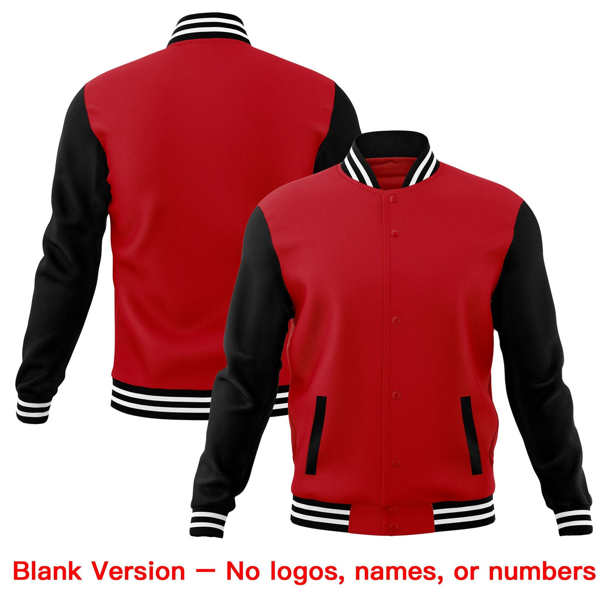 Custom Black Red White Raglan Sleeves Full-Snap Letterman Cotton Fabric Jacket| KXKSHOP