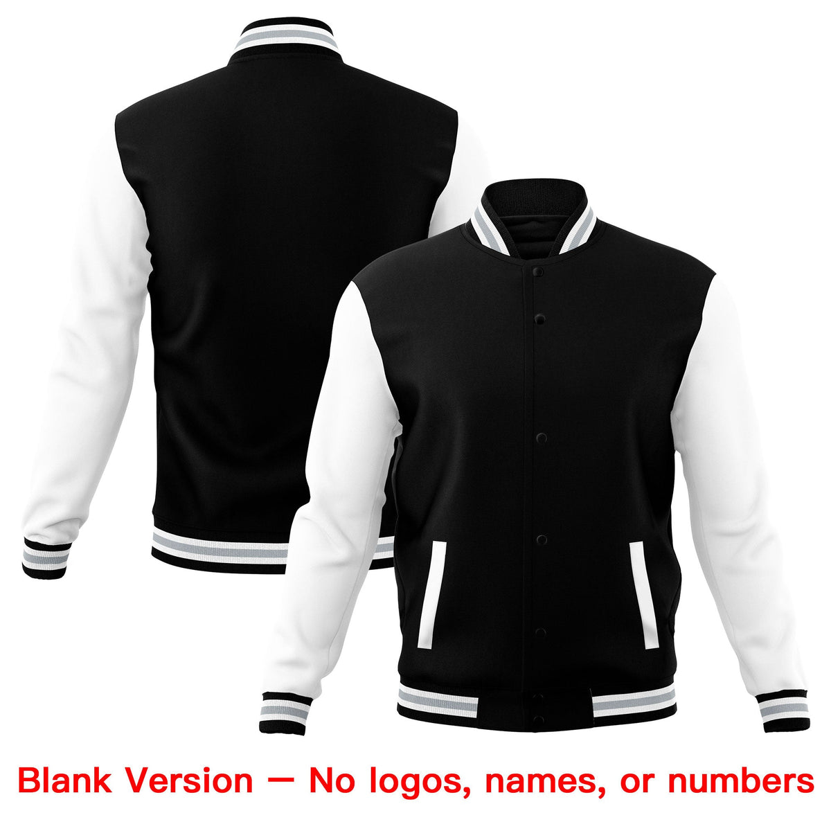 Custom Black White Gray Raglan Sleeves Full-Snap Letterman Cotton Fabric Jacket| KXKSHOP