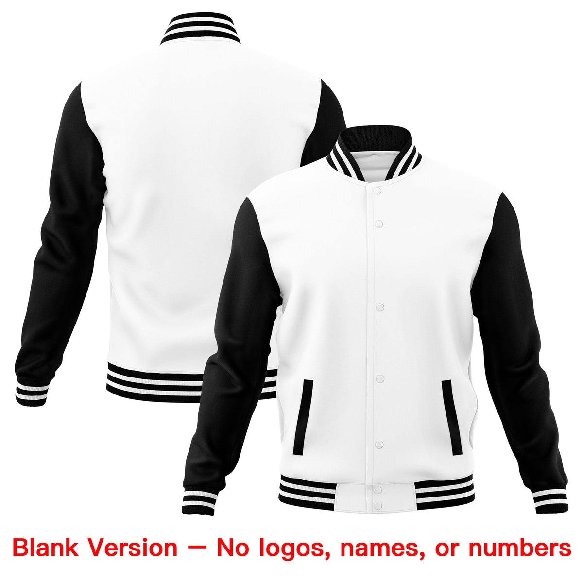 Custom White Black Raglan Sleeves Full-Snap Letterman Cotton Fabric Jacket| KXKSHOP