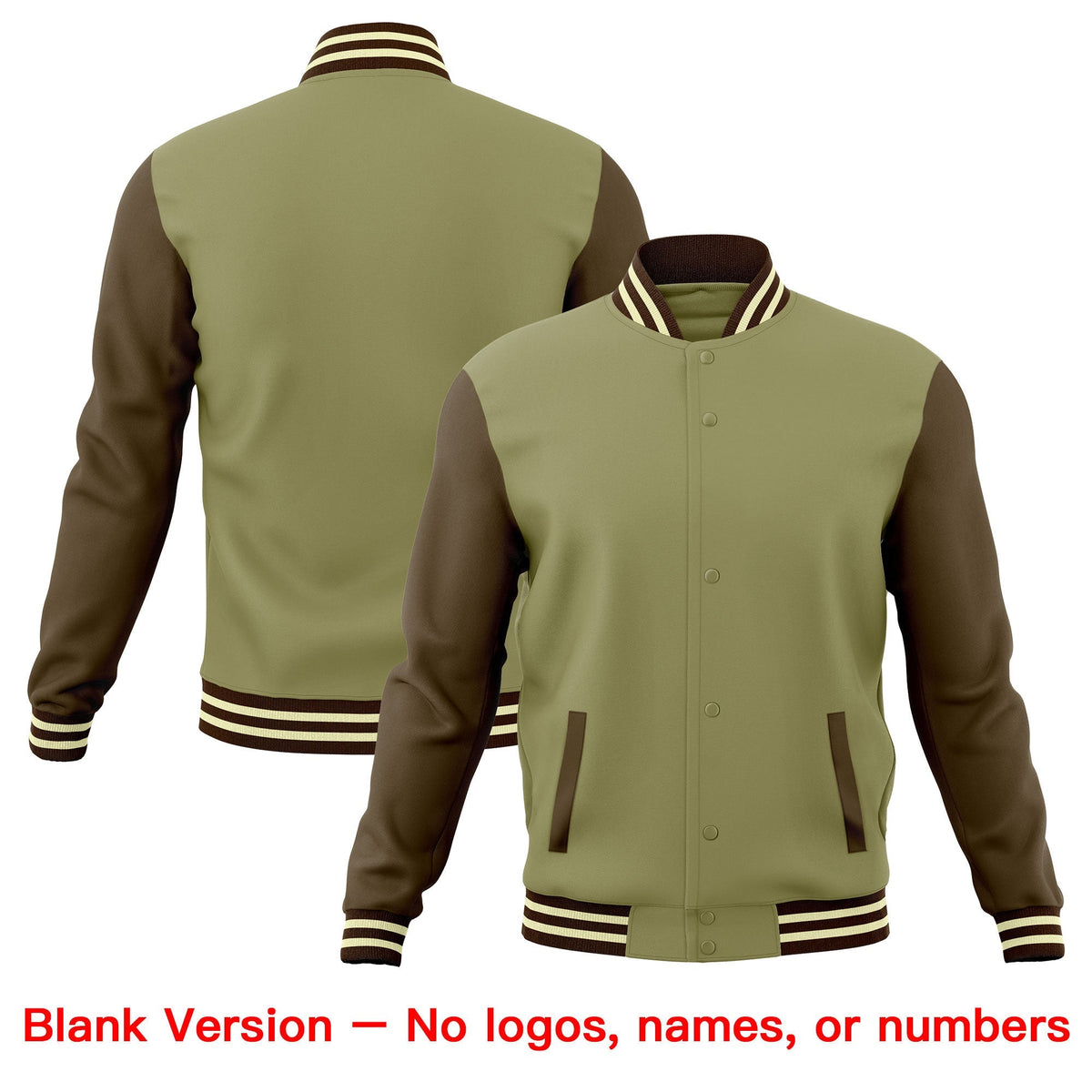 Custom Khaki Light Brown Cream Raglan Sleeves Full-Snap Letterman Cotton Fabric Jacket| KXKSHOP