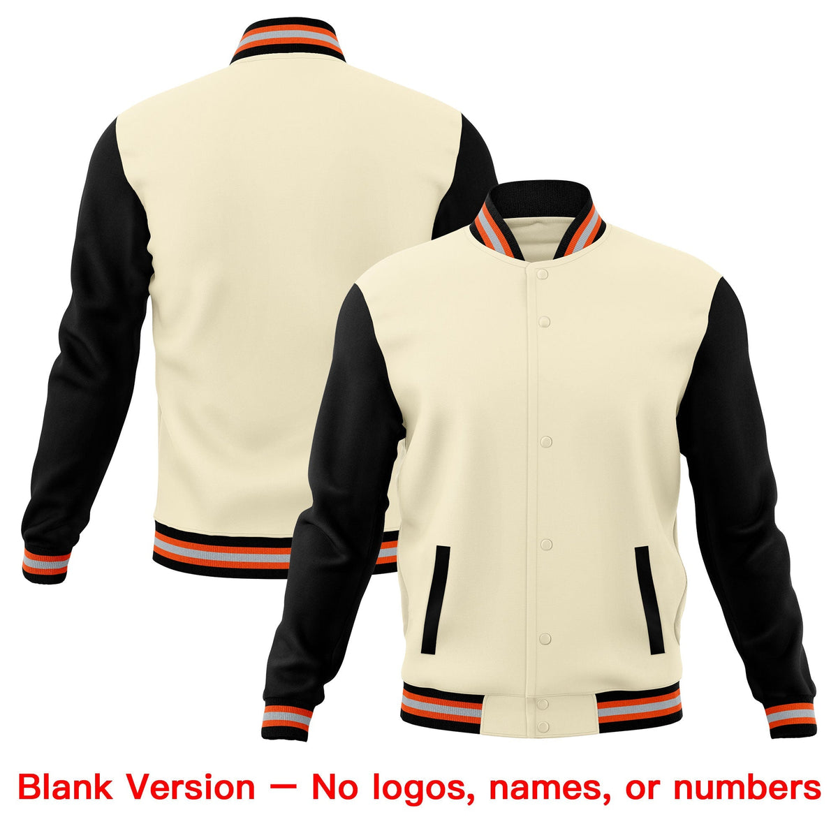 Custom Cream Black Orange Raglan Sleeves Full-Snap Letterman Cotton Fabric Jacket| KXKSHOP