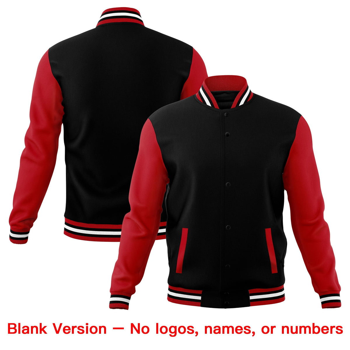 Custom Black White Red Raglan Sleeves Full-Snap Letterman Cotton Fabric Jacket| KXKSHOP
