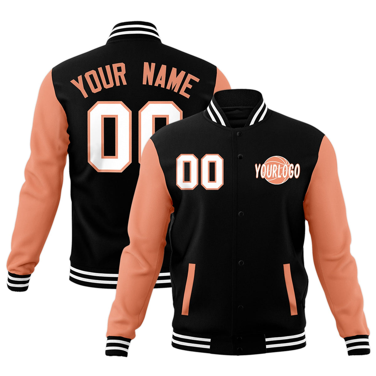 Custom Black Light Orange White Raglan Sleeves Classic Style Letterman Cotton Fabric Jacket| KXKSHOP
