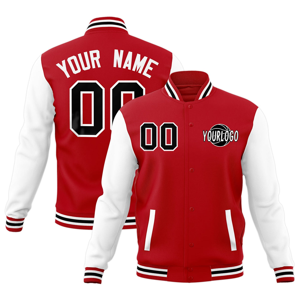 Custom Red White Black Raglan Sleeves Classic Style Letterman Cotton Fabric Jacket| KXKSHOP