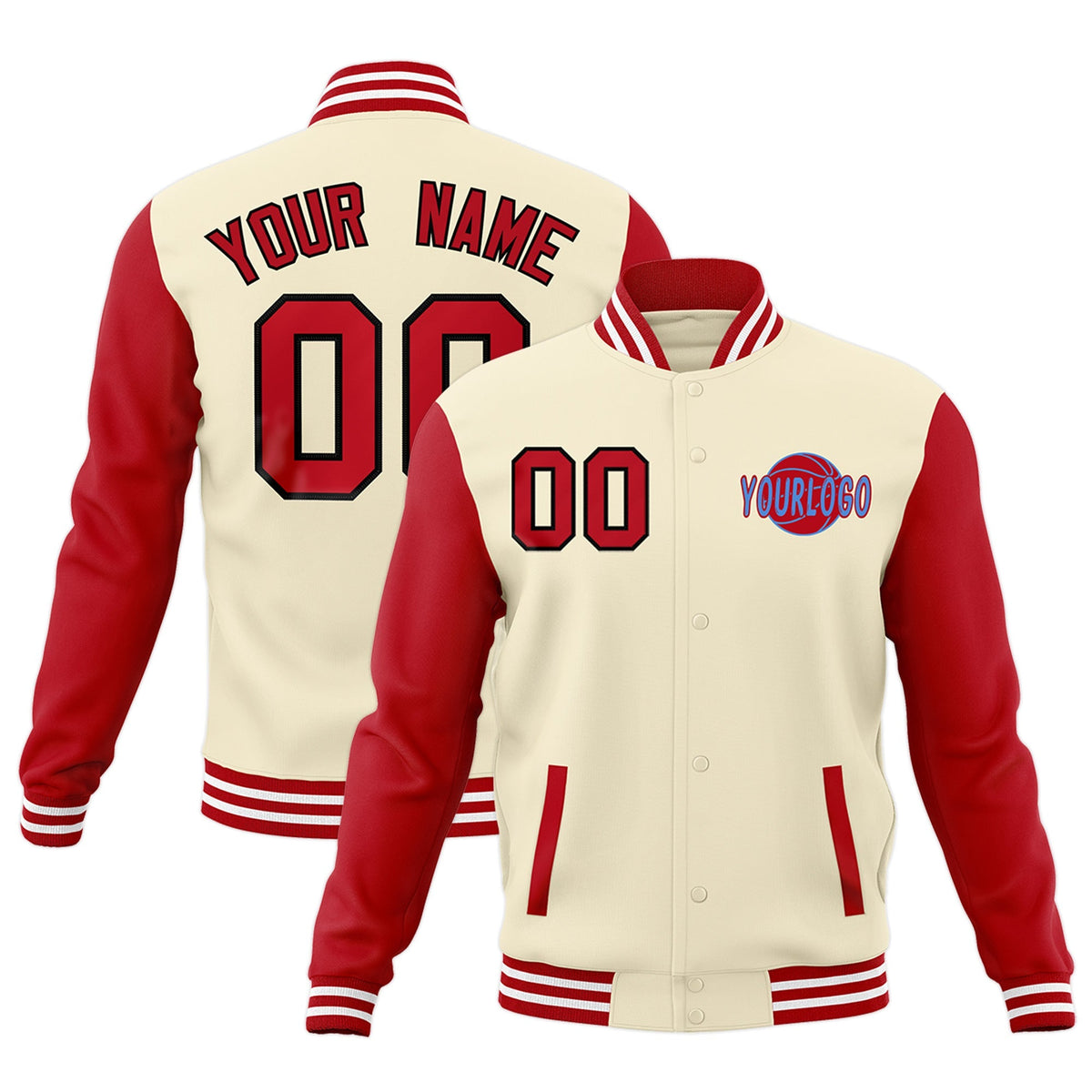 Custom Cream Red White Raglan Sleeves Classic Style Letterman Cotton Fabric Jacket| KXKSHOP