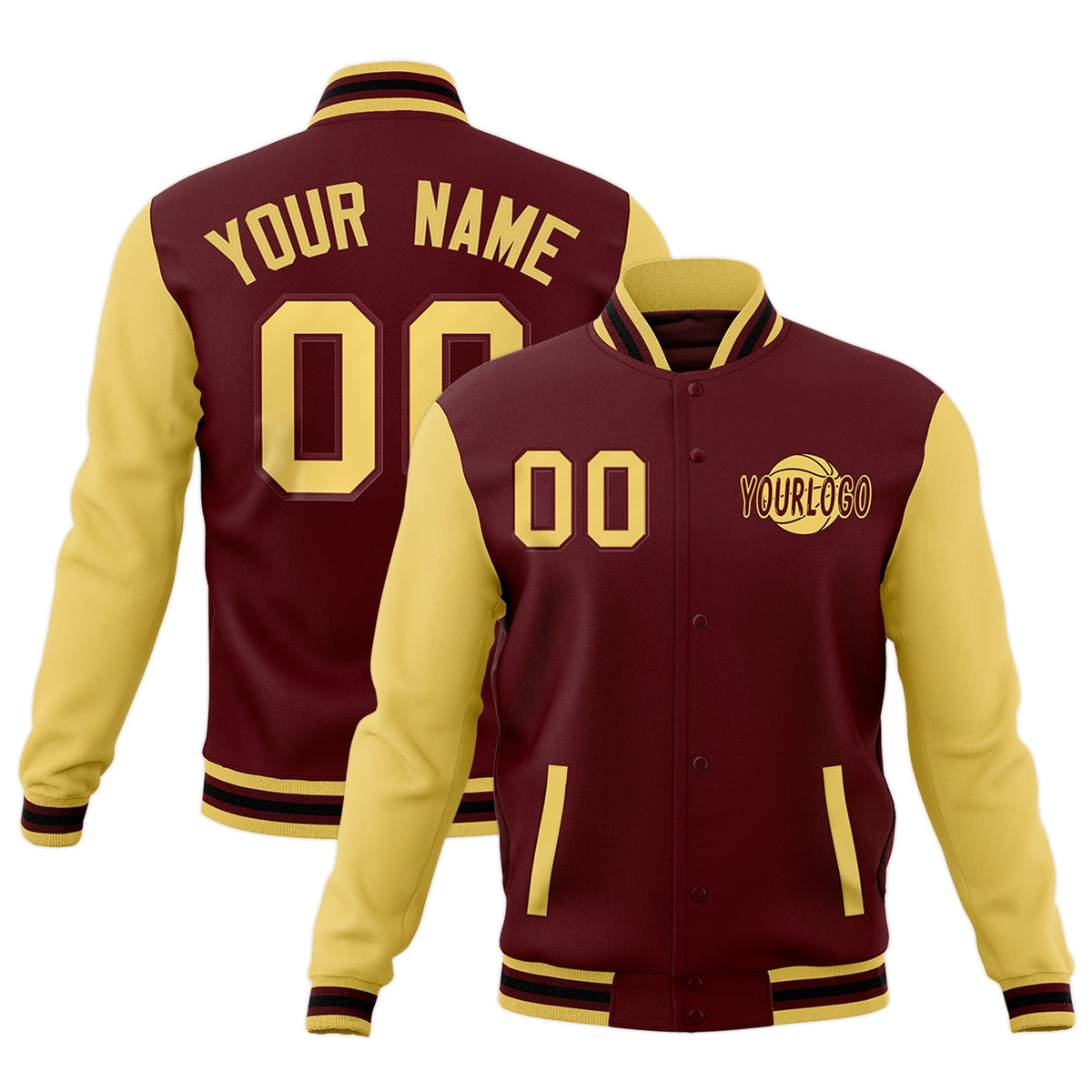 Custom Crimson Khaki Black Raglan Sleeves Classic Style Letterman Cotton Fabric Jacket| KXKSHOP