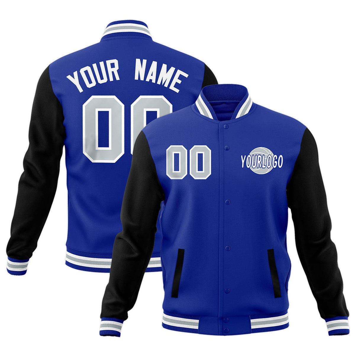 Custom Black White Royal Blue Raglan Sleeves Classic Style Letterman Cotton Fabric Jacket| KXKSHOP