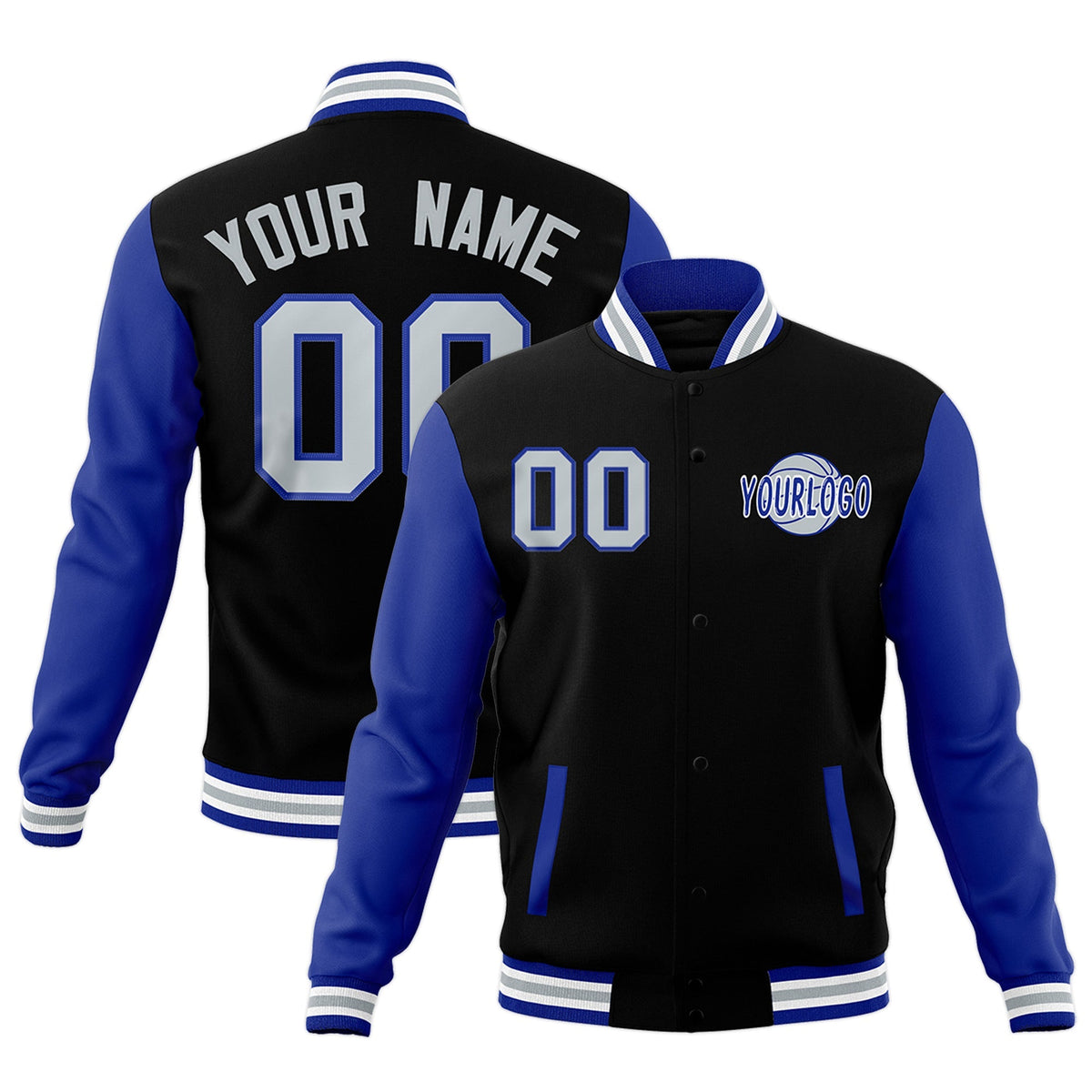 Custom Black Royal Blue White Raglan Sleeves Classic Style Letterman Cotton Fabric Jacket| KXKSHOP