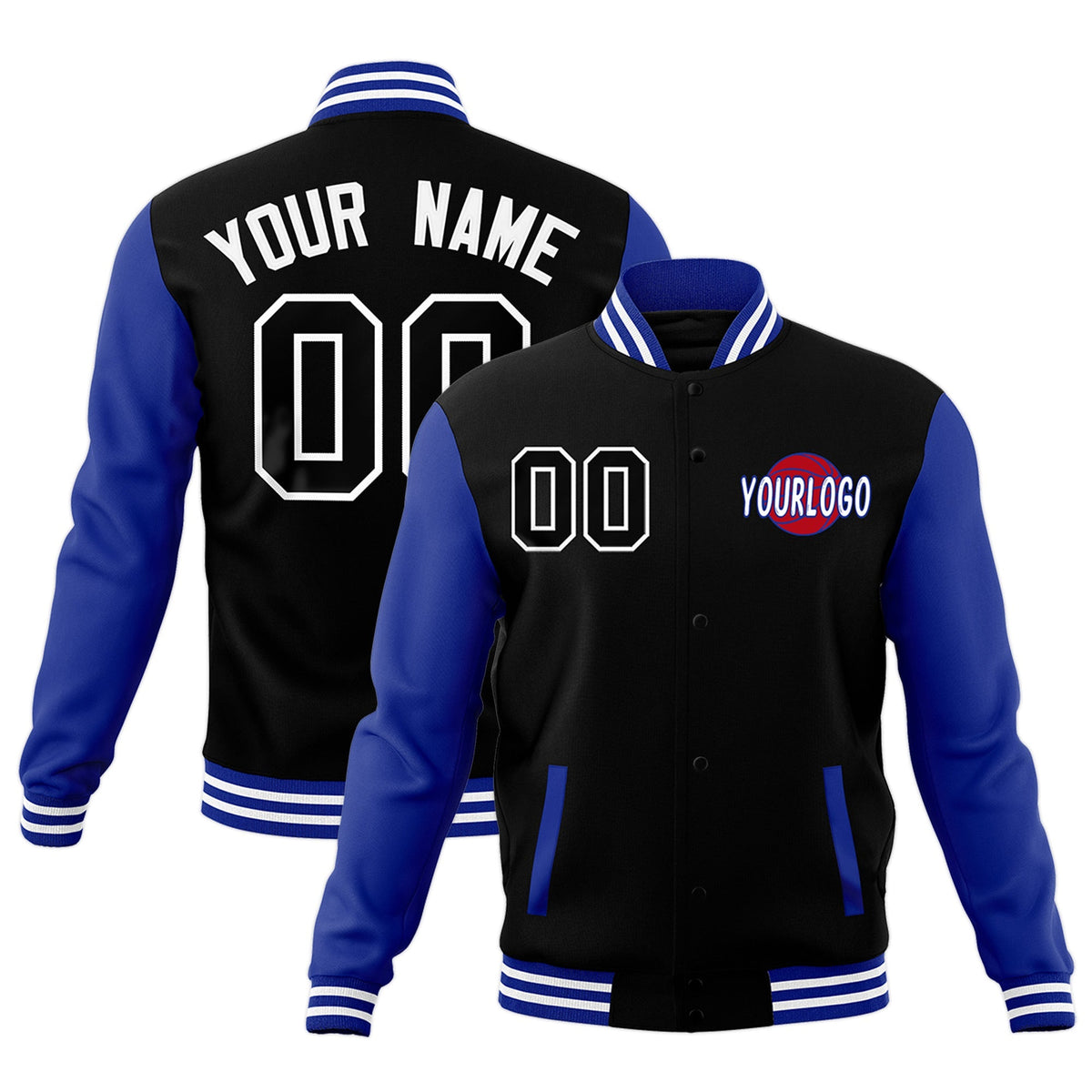 Custom Royal Blue Black White Raglan Sleeves Classic Style Letterman Cotton Fabric Jacket| KXKSHOP