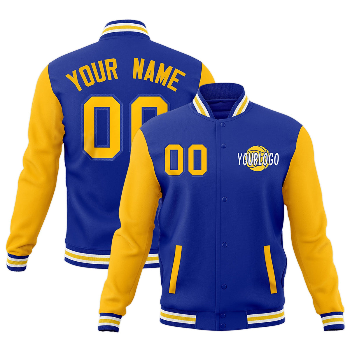 Custom Royal Blue White Gold Raglan Sleeves Classic Style Letterman Cotton Fabric Jacket| KXKSHOP