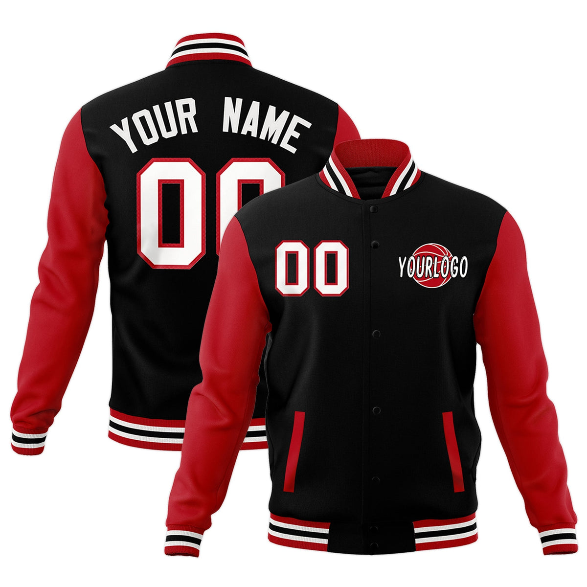 Custom Black Red Raglan Sleeves Classic Style Letterman Cotton Fabric Jacket| KXKSHOP