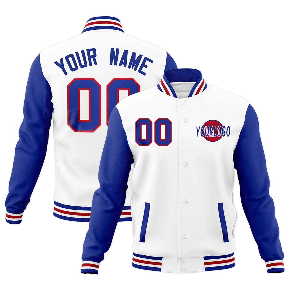 Custom Royal Blue White Raglan Sleeves Classic Style Letterman Cotton Fabric Jacket| KXKSHOP