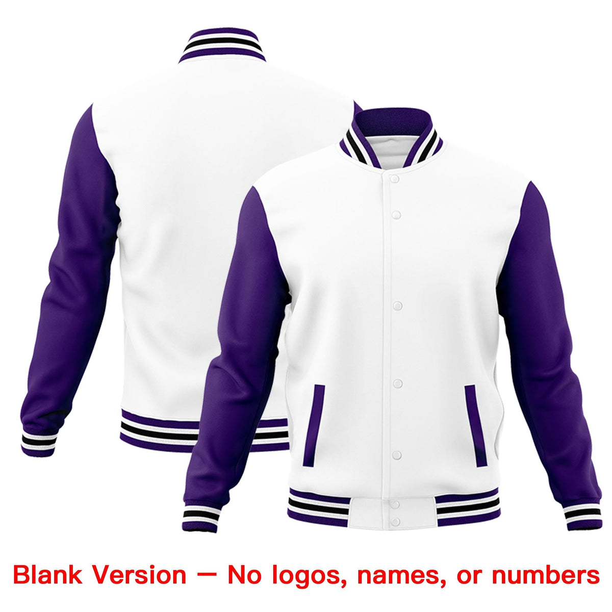 Custom White Purple Black Raglan Sleeves Classic Style Letterman Cotton Fabric Jacket| KXKSHOP