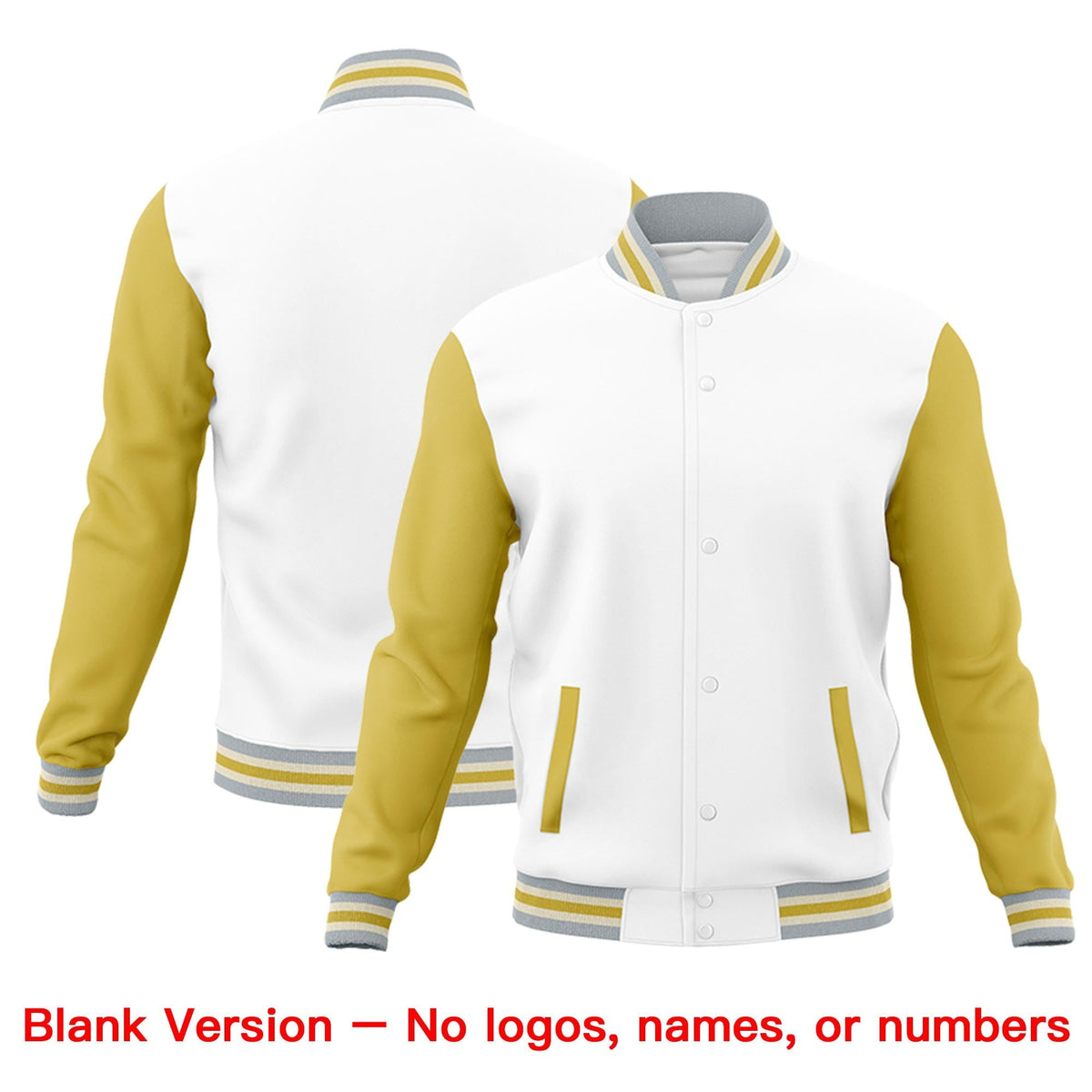 Custom White Old Gold Gray Raglan Sleeves Classic Style Letterman Cotton Fabric Jacket| KXKSHOP