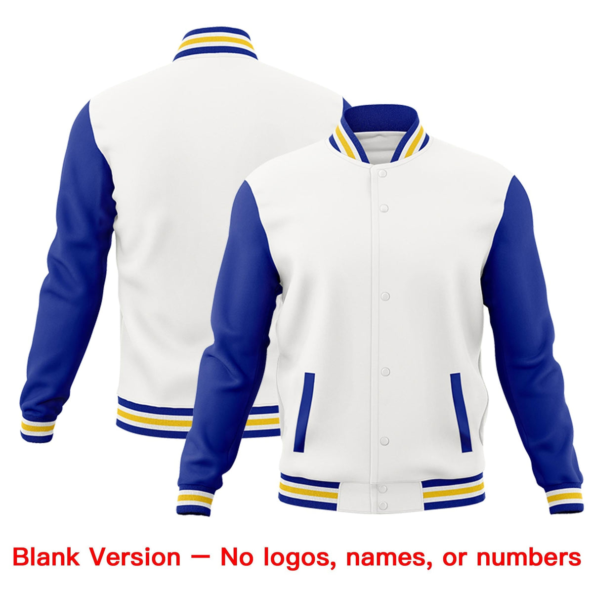Custom White Royal Blue Raglan Sleeves Classic Style Letterman Cotton Fabric Jacket| KXKSHOP