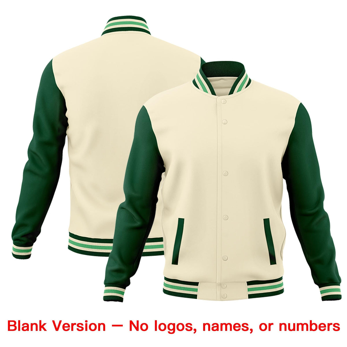 Custom Cream Green Raglan Sleeves Classic Style Letterman Cotton Fabric Jacket| KXKSHOP