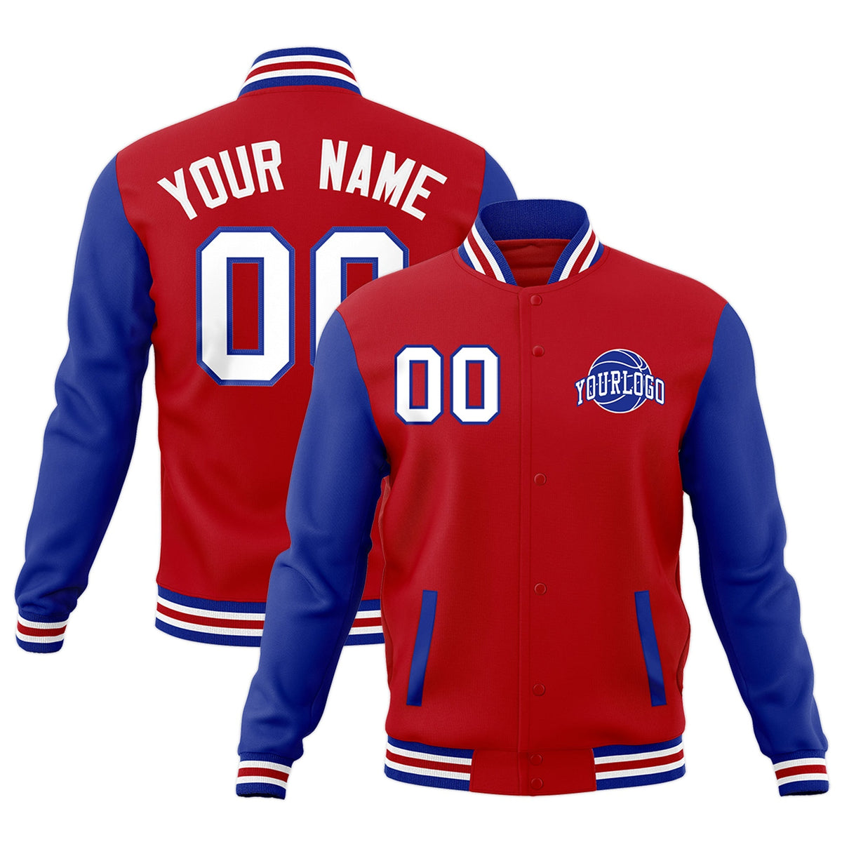 Custom Red Royal Blue White Raglan Sleeves Classic Style Letterman Cotton Fabric Jacket| KXKSHOP