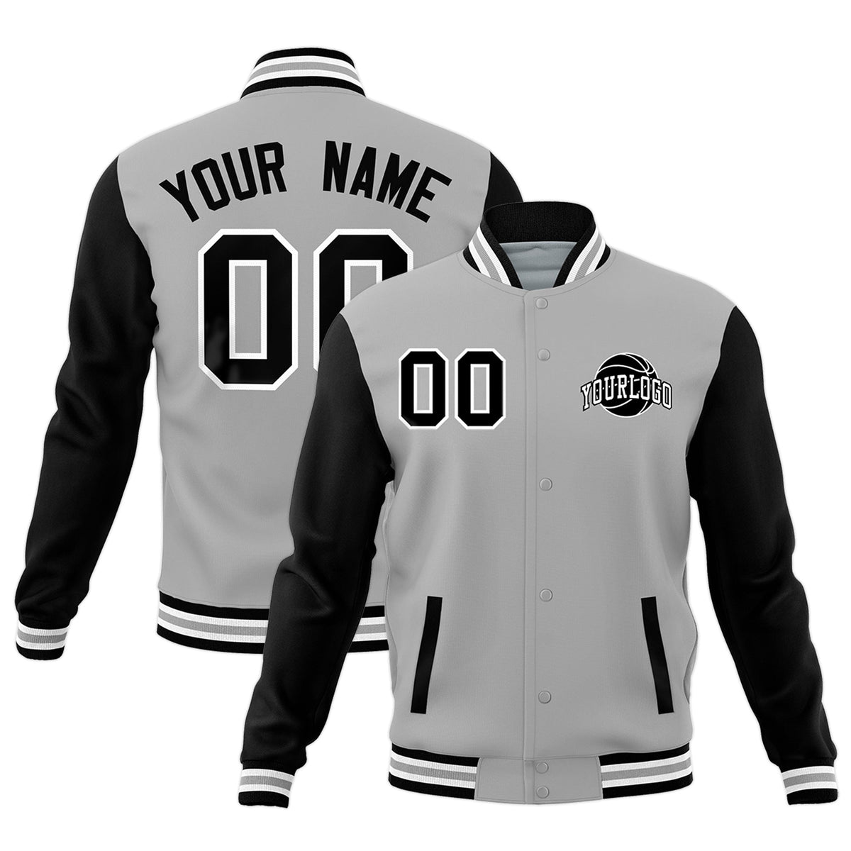 Custom Black Gray Raglan Sleeves Classic Style Letterman Cotton Fabric Jacket| KXKSHOP