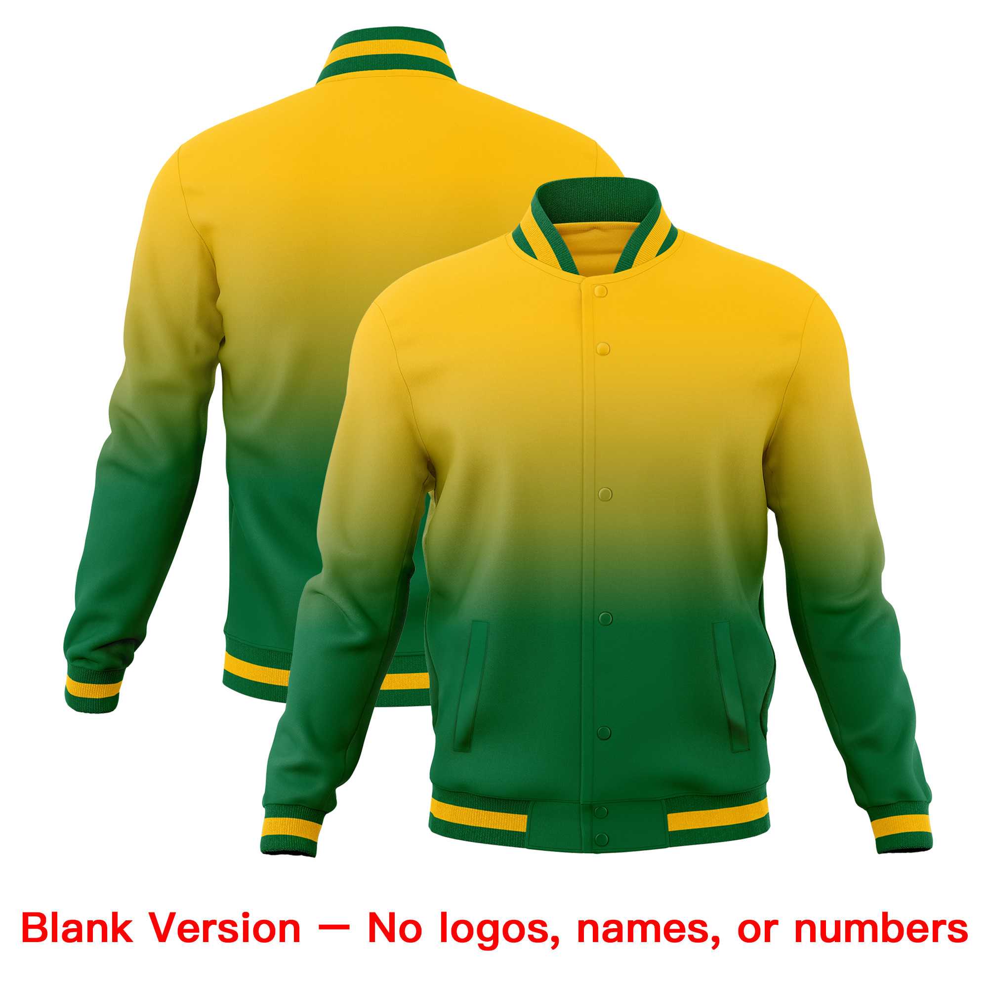 Custom Yellow Kelly Green Full-Snap Varsity Personalization Gradient Fashion Letterman Jacket