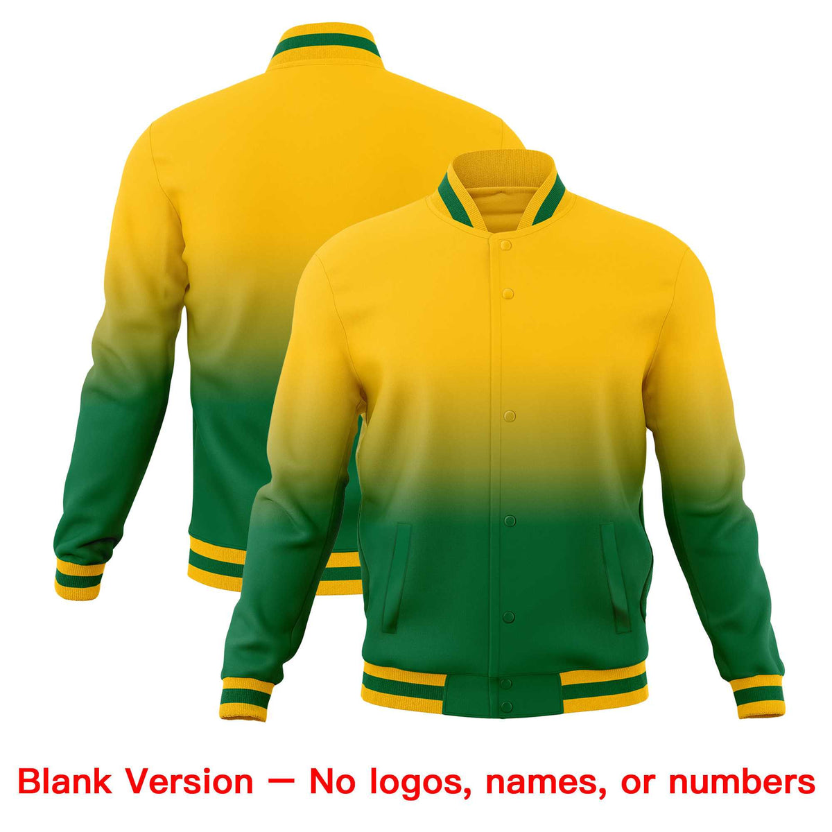 Custom Yellow Kelly Green Full-Snap Varsity Personalization Gradient Fashion Letterman Jacket