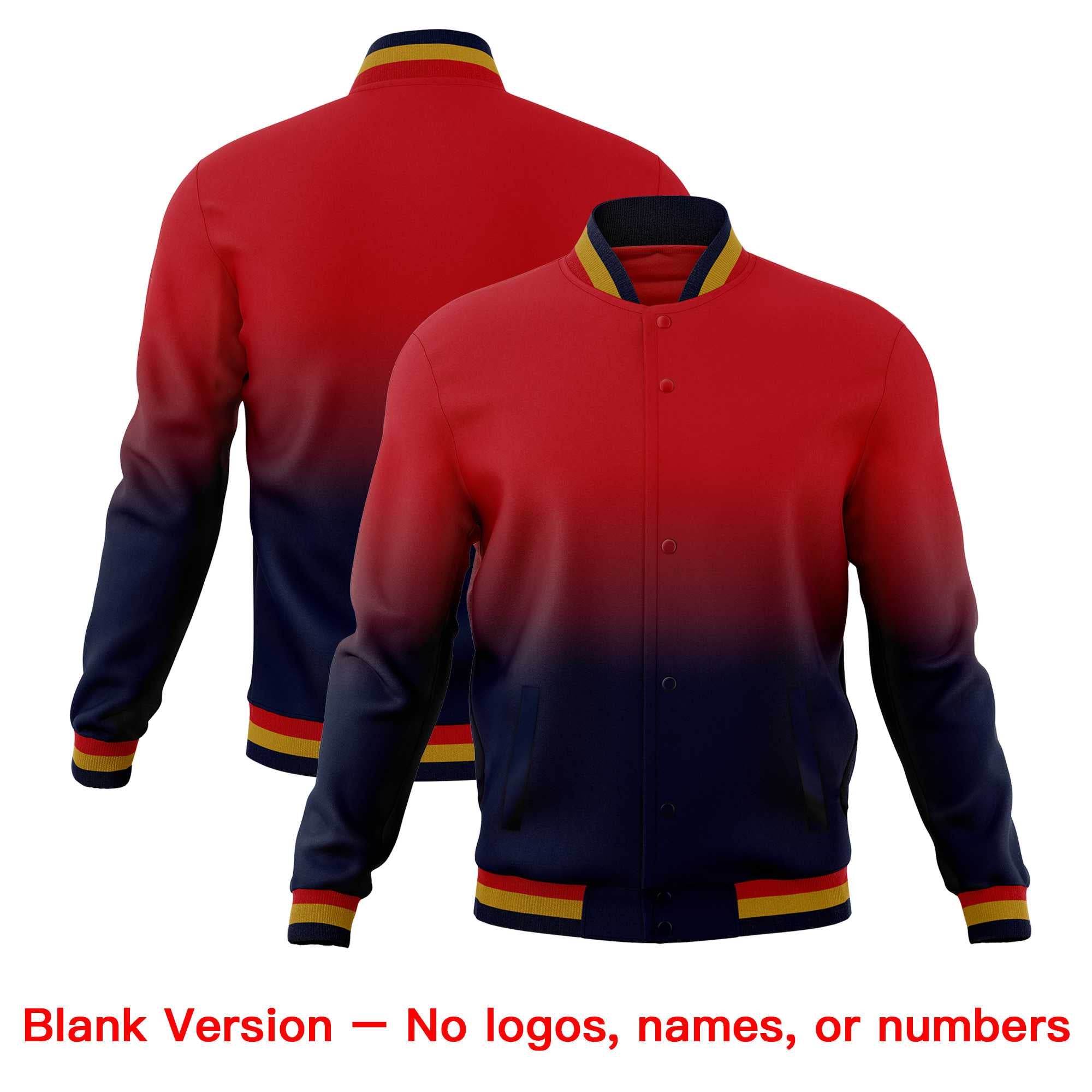 Custom Red Navy Full-Snap Varsity Personalization Gradient Fashion Letterman Jacket