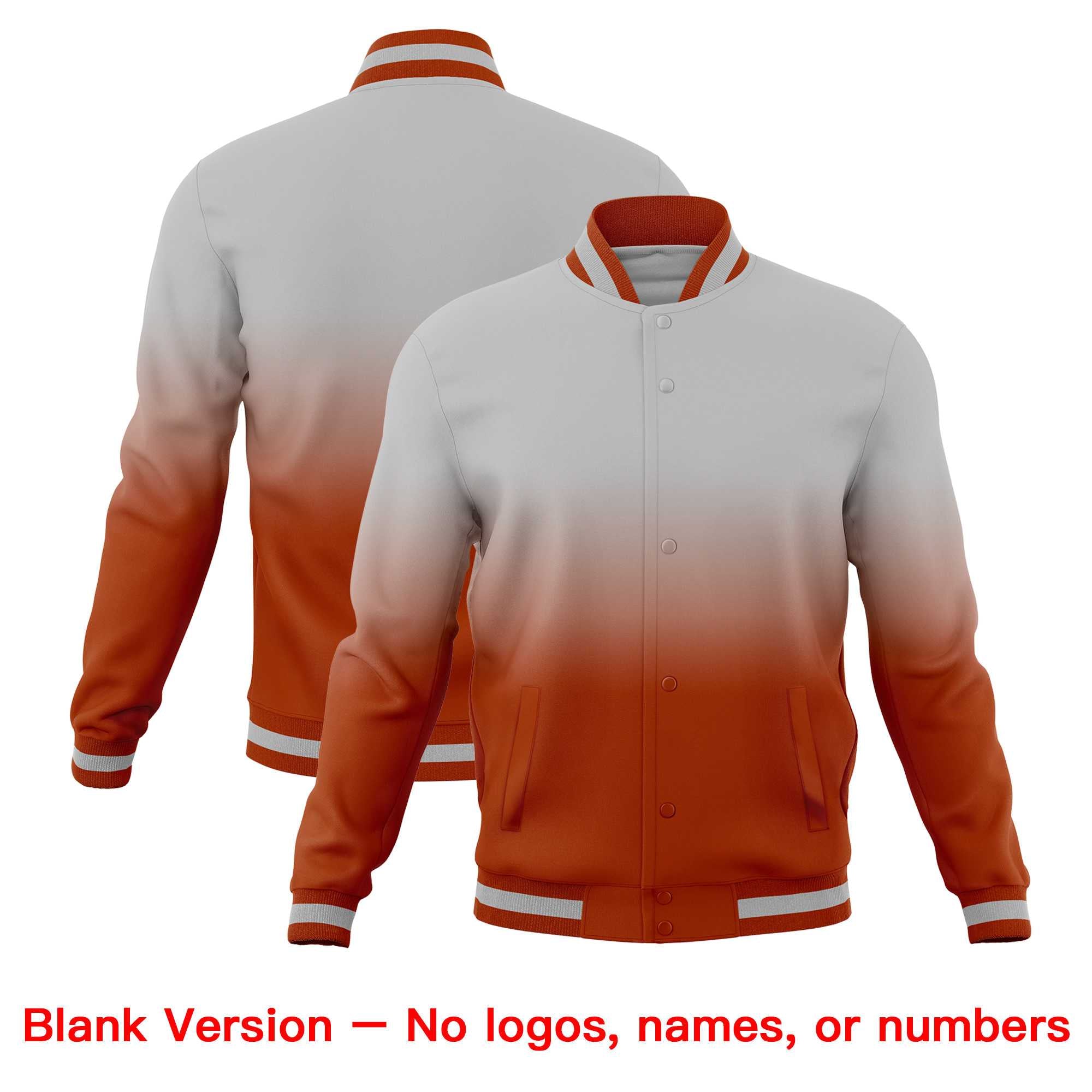 Custom Gray Dark Orange Full-Snap Varsity Personalization Gradient Fashion Letterman Jacket