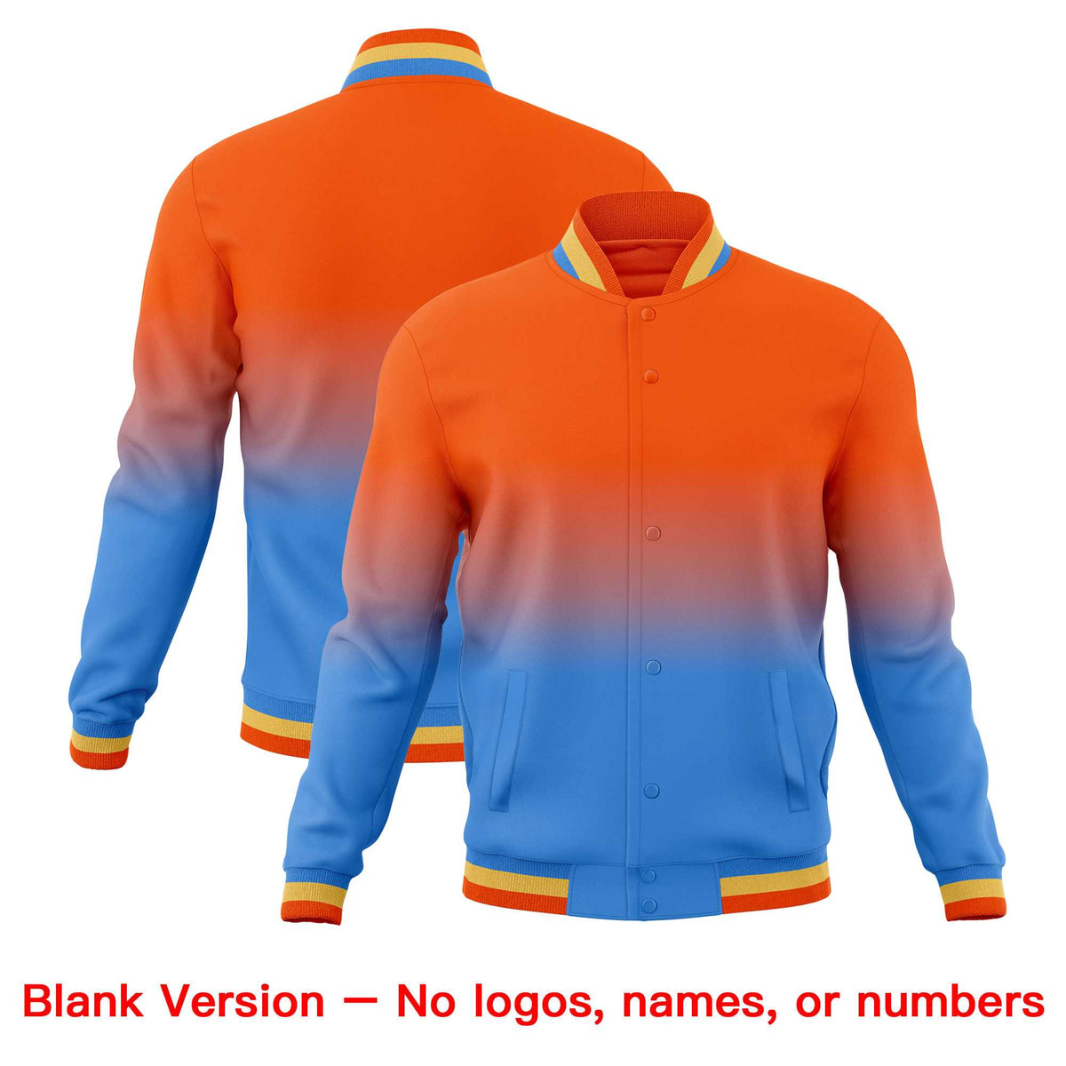 Custom Orange Powder Blue Full-Snap Varsity Personalization Gradient Fashion Letterman Jacket