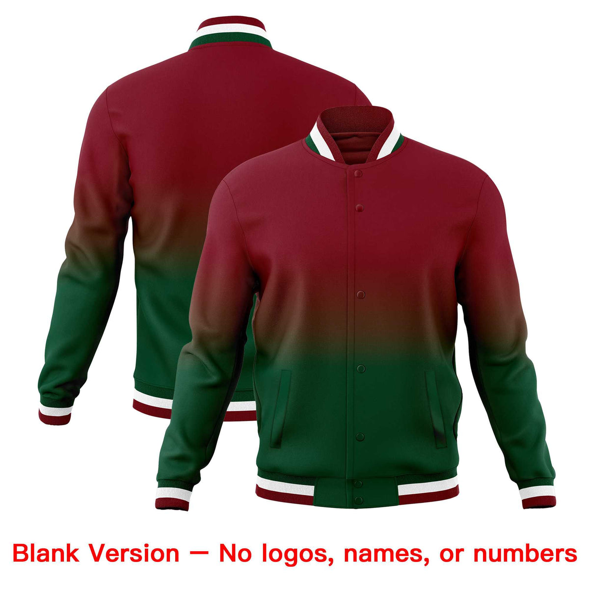 Custom Green Crimson Full-Snap Varsity Personalization Gradient Fashion Letterman Jacket