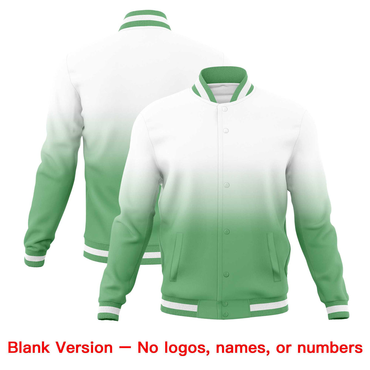 Custom White Green Full-Snap Varsity Personalization Gradient Fashion Letterman Jacket